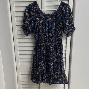 Aqua Puff Sleeve Floral Mini Dress